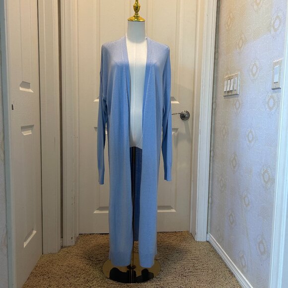 ANN TAYLOR Light Blue Long Duster Cardigan in Women's Size Large Long Sleeve - Picture 1 of 6